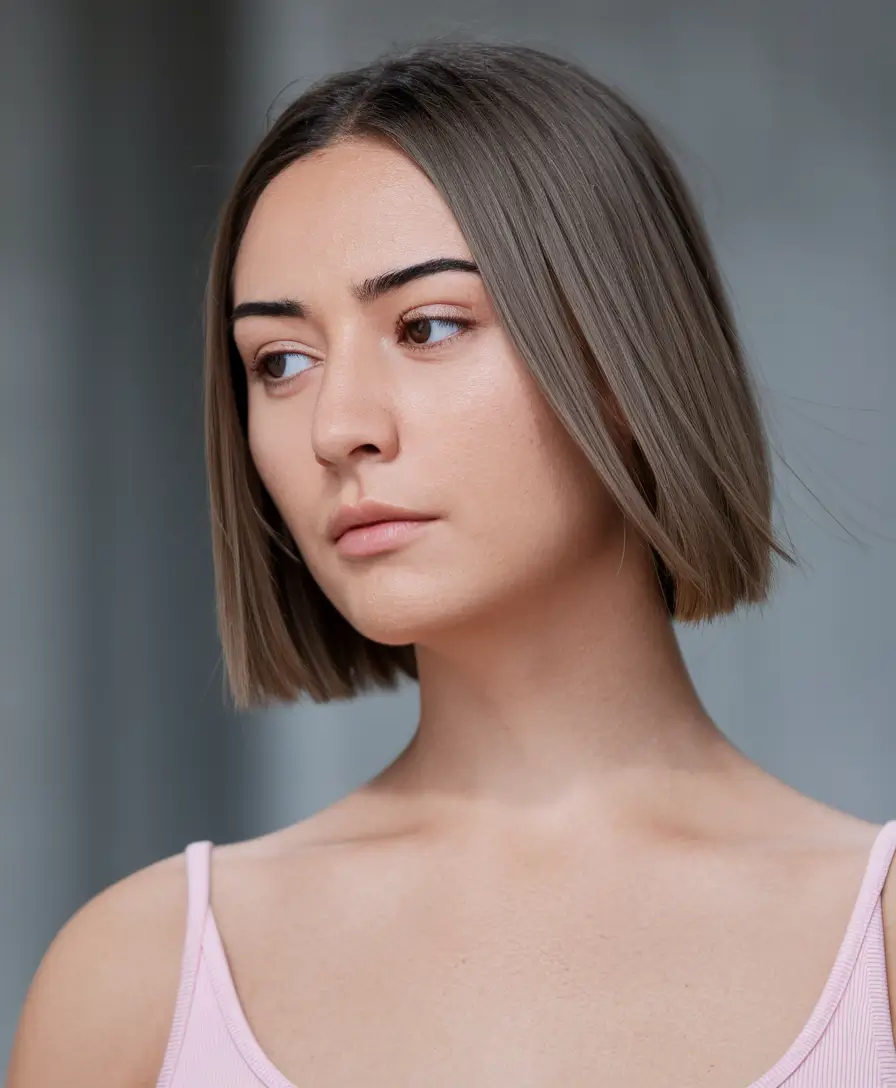 fall brown hair color 2025 Muted Espresso Sleek Bob