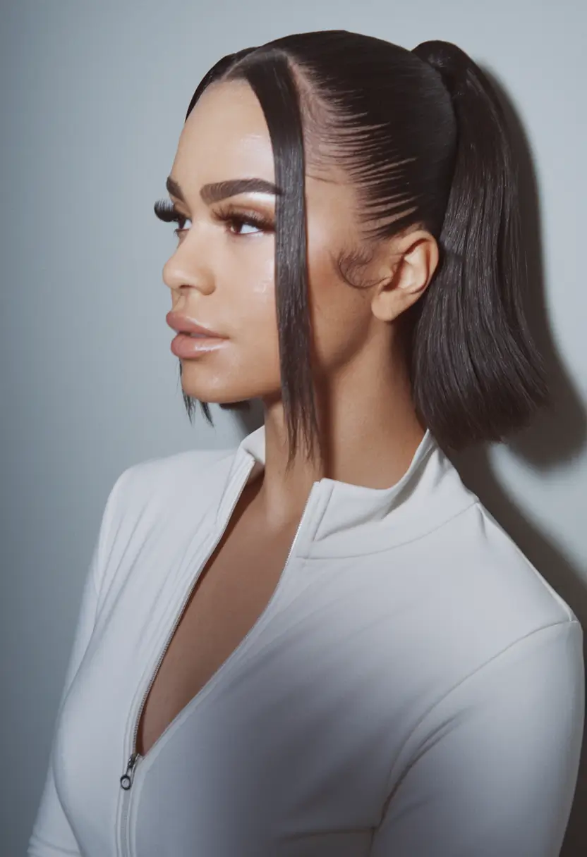 fall brown hair color 2025 blunt ponytail