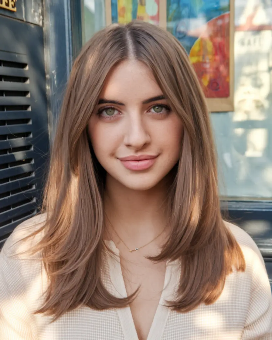 fall brown hair color brunettes medium Face-Framing Layers in Soft Chestnut Tones