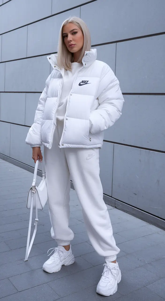 cozy fall outfits 2025 Monochrome Sporty Snow Queen