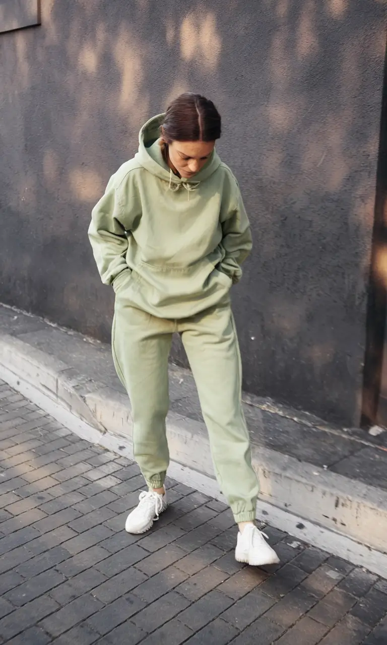 cozy fall outfits sweatpants Olive Green Ease with Urban Attitude
