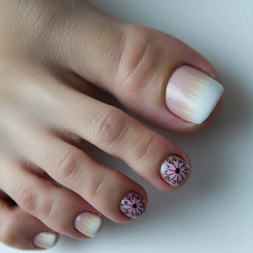 fall toe nail designs pedicures+Gradient French With Whimsical Florals