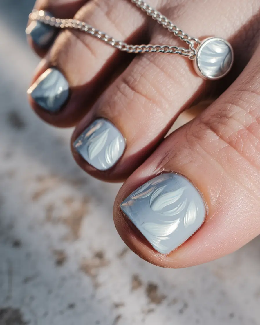fall toe nails 2025 Delicate Grey Petals for a Breezy Autumn Mood