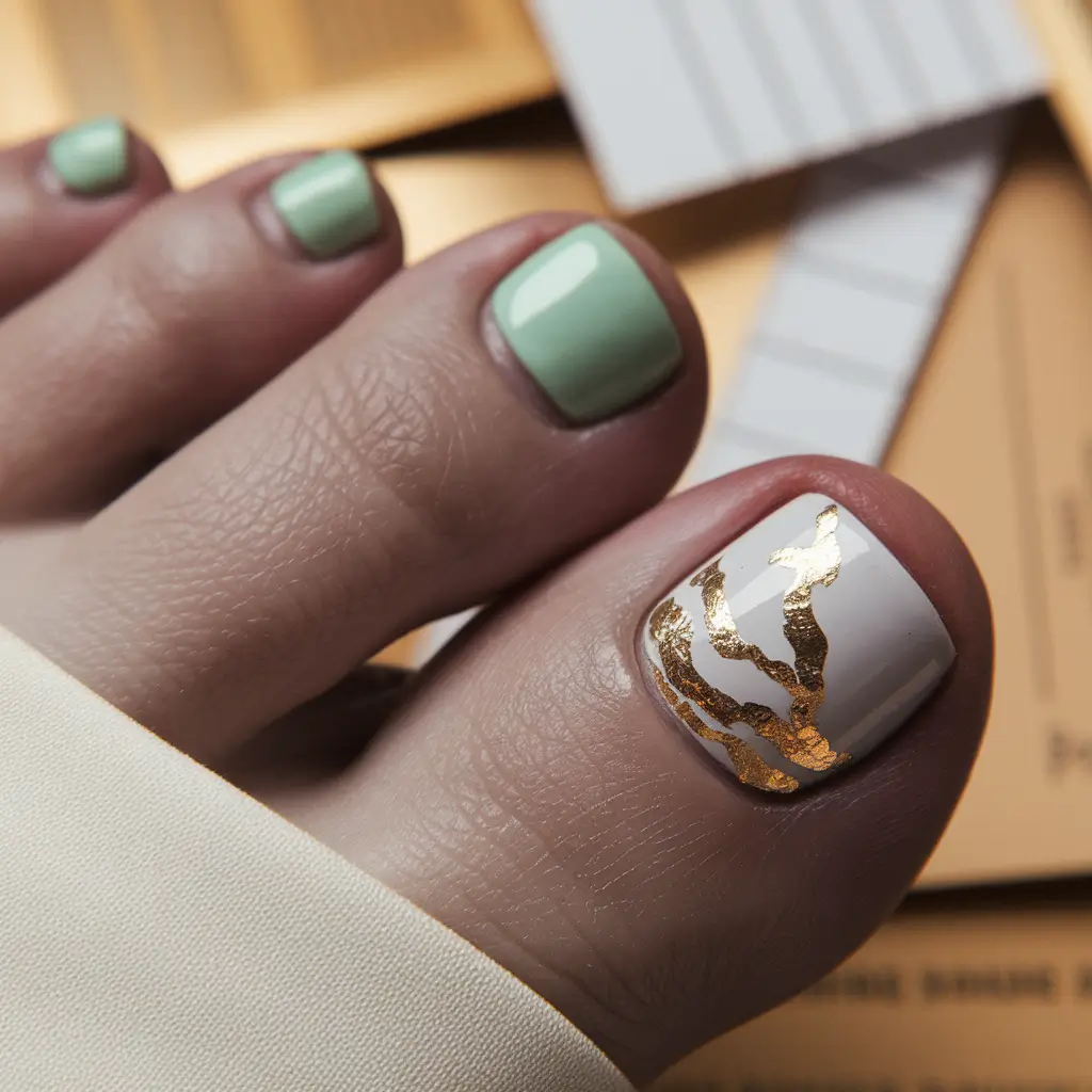 colors autumn pedicure green Mint Green Meets Golden Marble