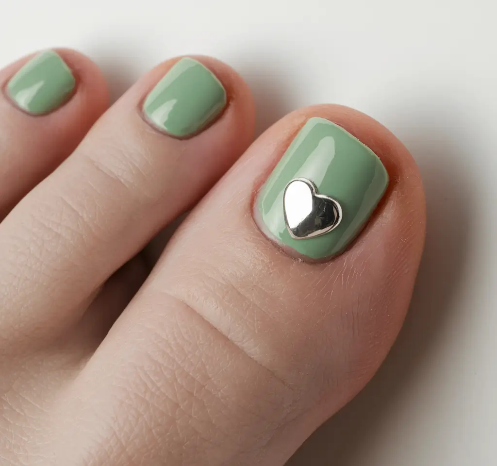 colors autumn pedicure green+Sage Green With Silver Heart Charm