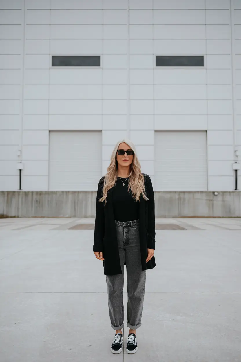 mom outfits for fall 2025–Monochrome Mood with an Edge