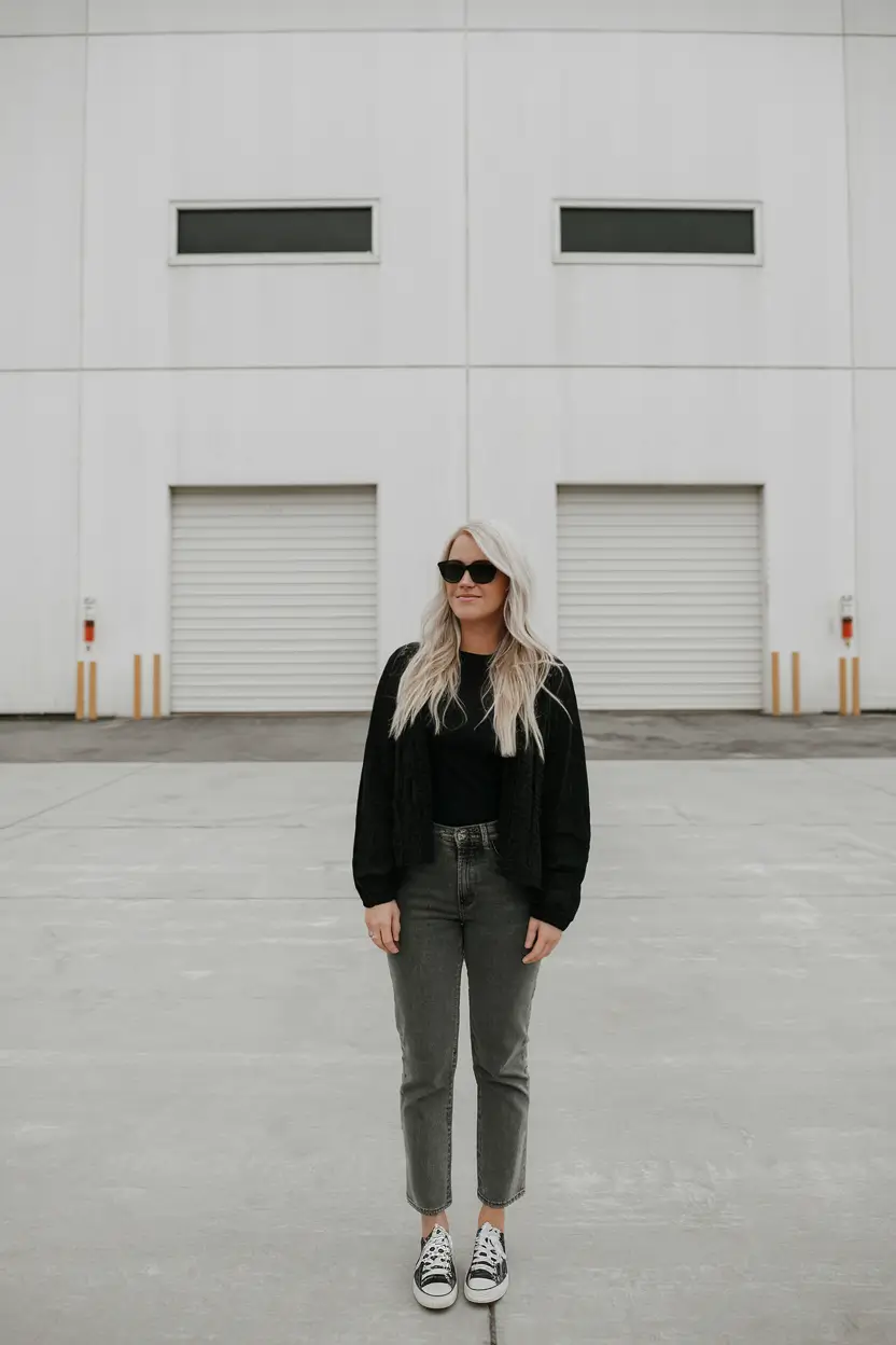 everyday fall outfits ideas 2025+All-Black with Washed Denim for Everyday Ease