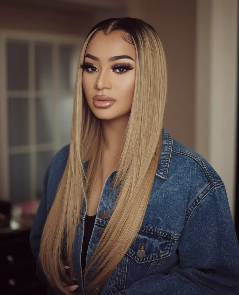 Fall 2025 Haircut Ideas for Long Hair+Super Sleek with Sharp Center Part