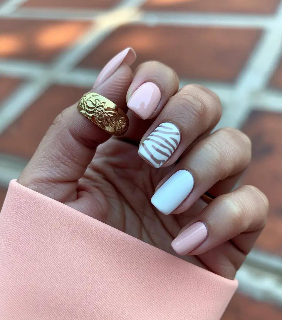 fall color nails Zebra-Inspired Neutrals for Subtle Wildness