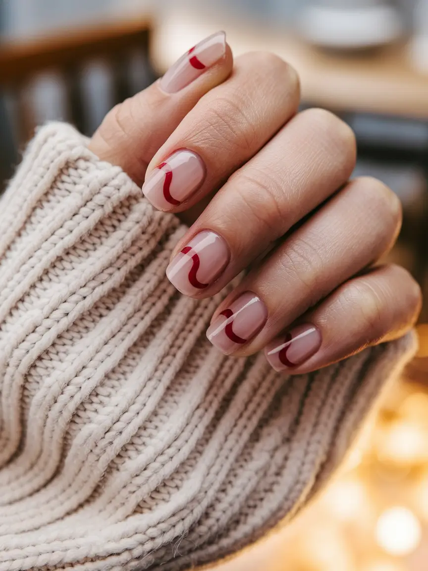 fall color nails Minimal Red Waves for a Soft Statement