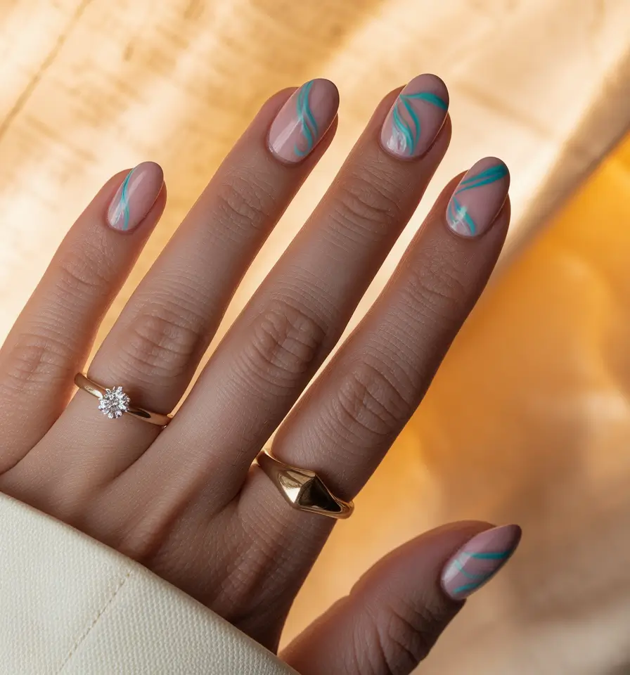 fall color nails Blue-Green Abstract for Soft Autumn Cool