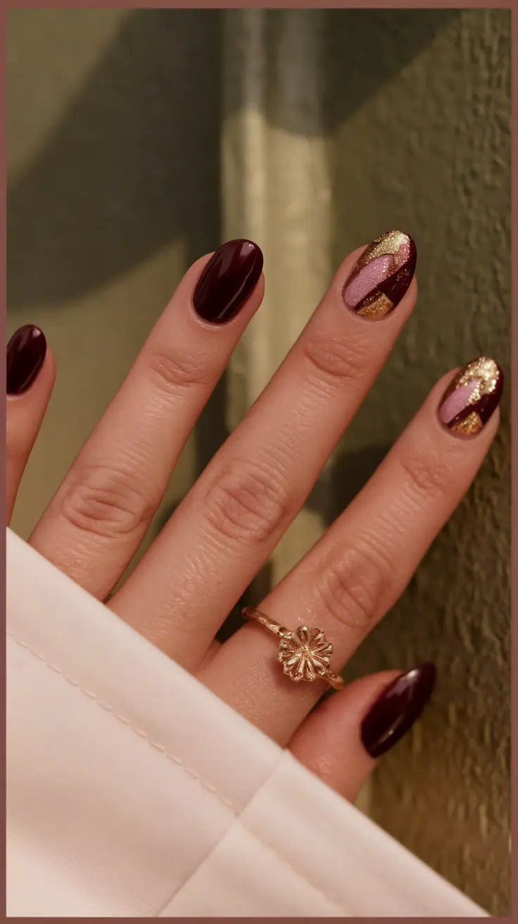 fall color nails Crimson, Glitter & Mauve Fusion