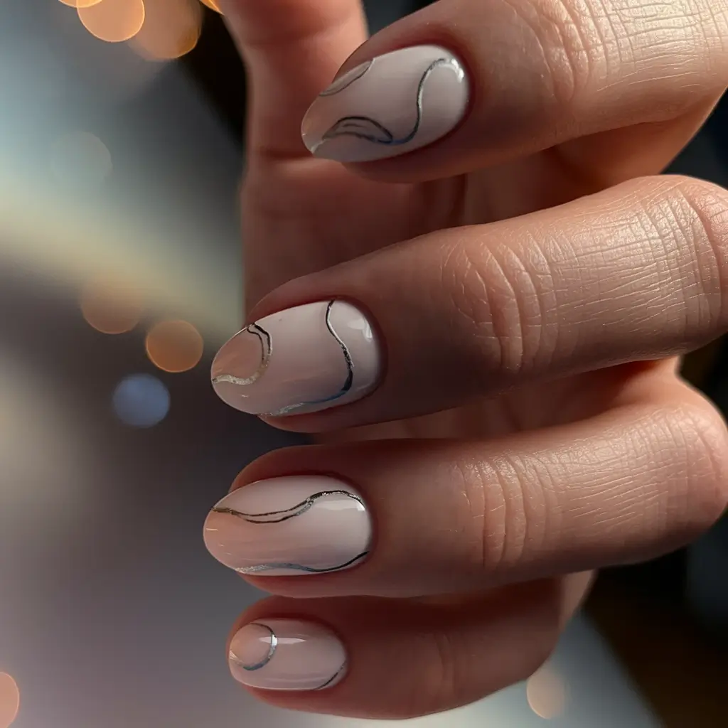 fall color nails: trendy Shades 2025+Soft Marble Swirls in Chrome and Blush