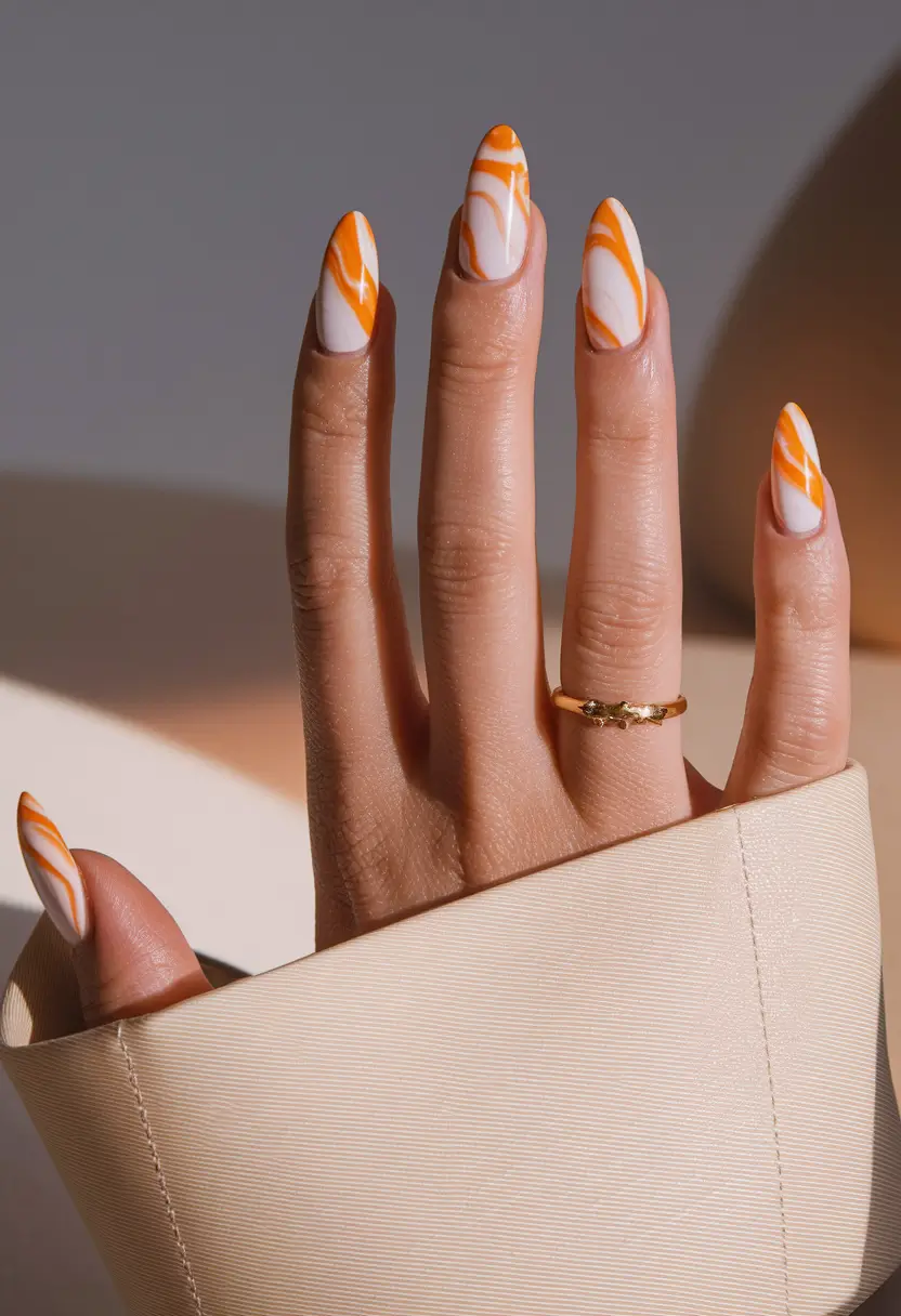 fall color nails Abstract Orange Swirl for Bold Autumn Vibes