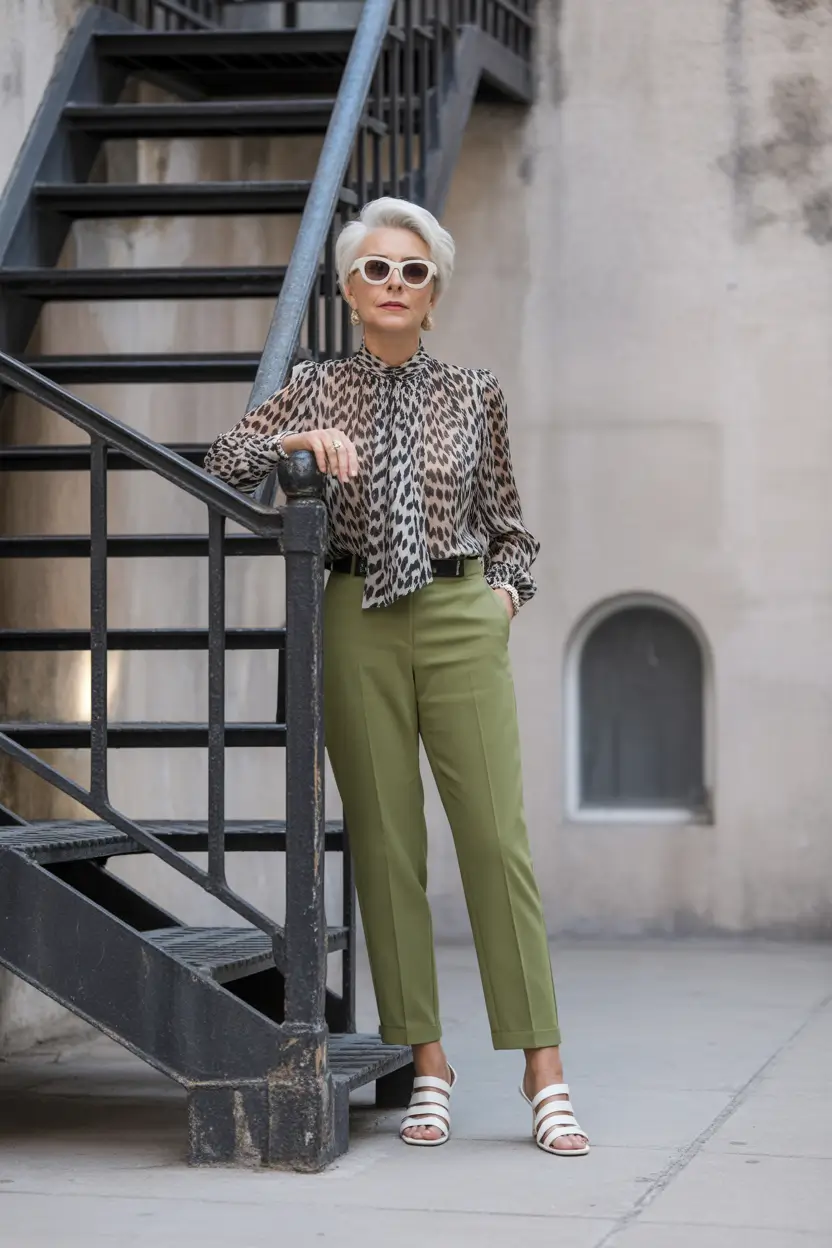 fall outfits women over 60 casual winter Refined in Green and Leopard