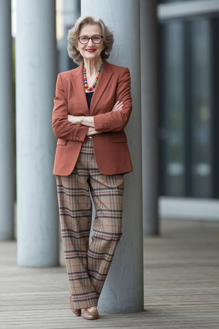 fall outfits women over 60 classy Autumn Plaids Meet Earthy Blazers