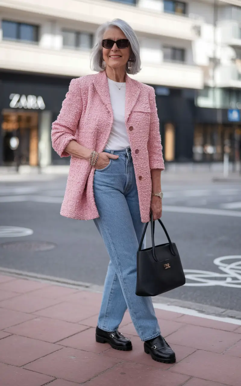 fall outfits women over 60 casual Chic in Tweed and Denim