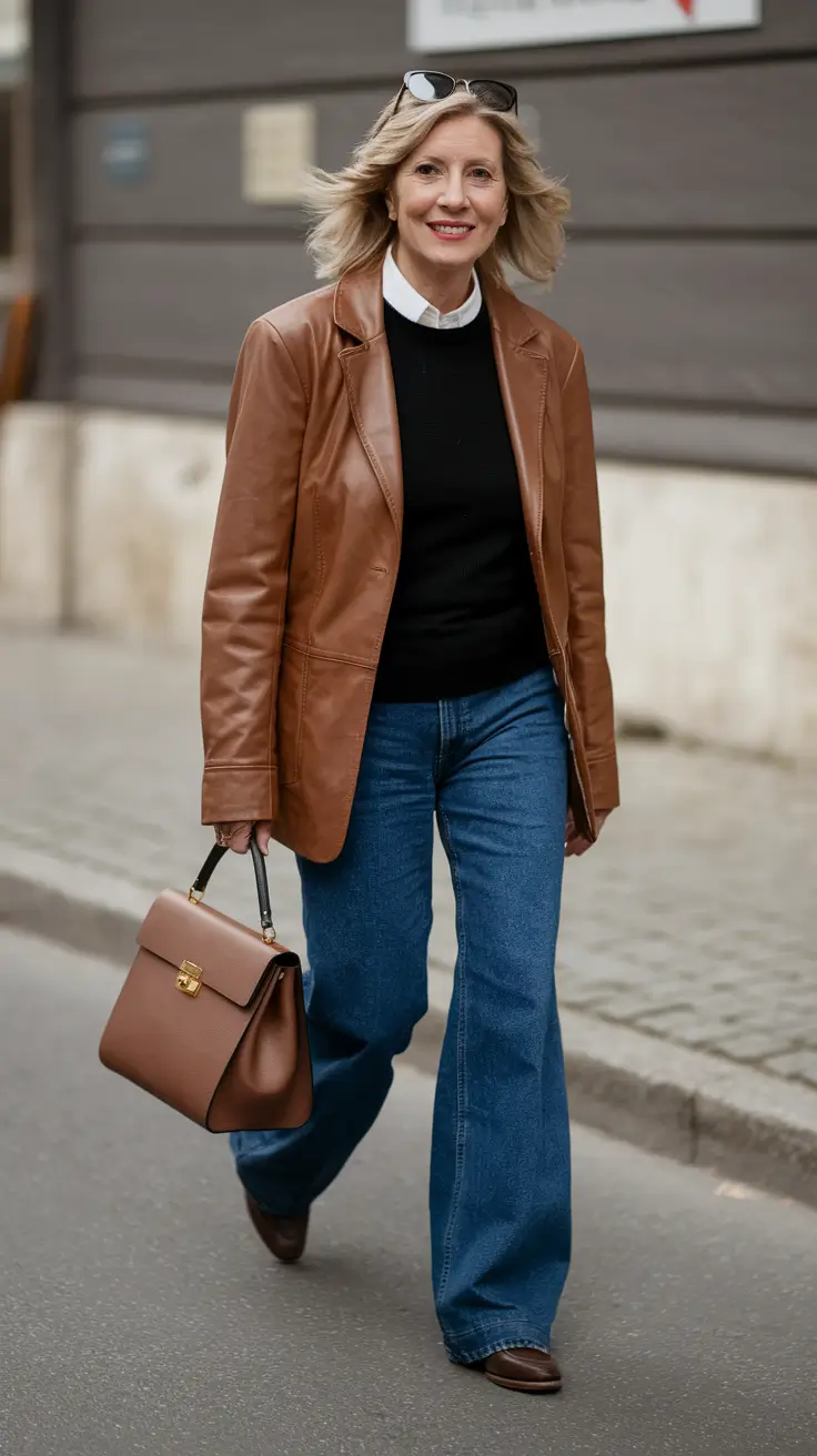 fall outfits women over 60 casual Retro Cool in Cognac Leather