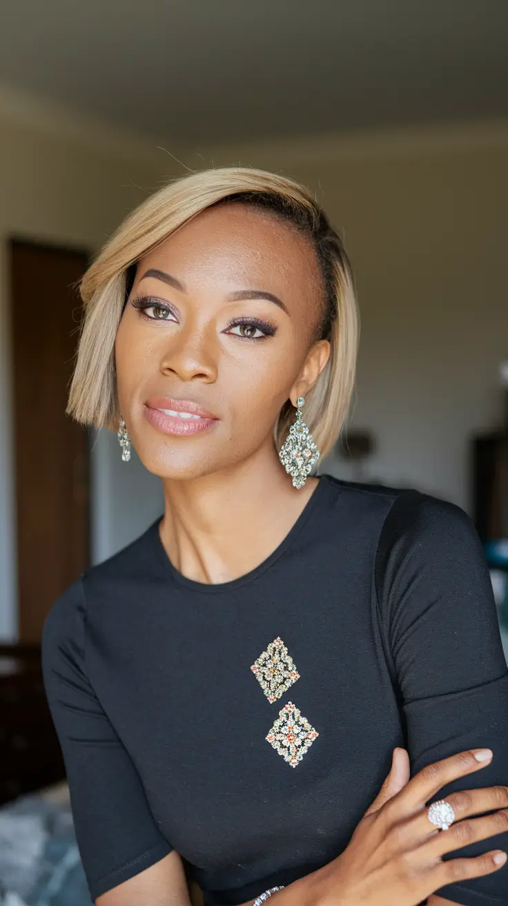 hair color for brown skin 2025 Cool Platinum Bob with Clean Angles