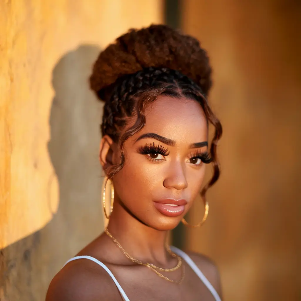 hair color for brown skin 2025 Refined Braided Bun with Golden Brown Accents