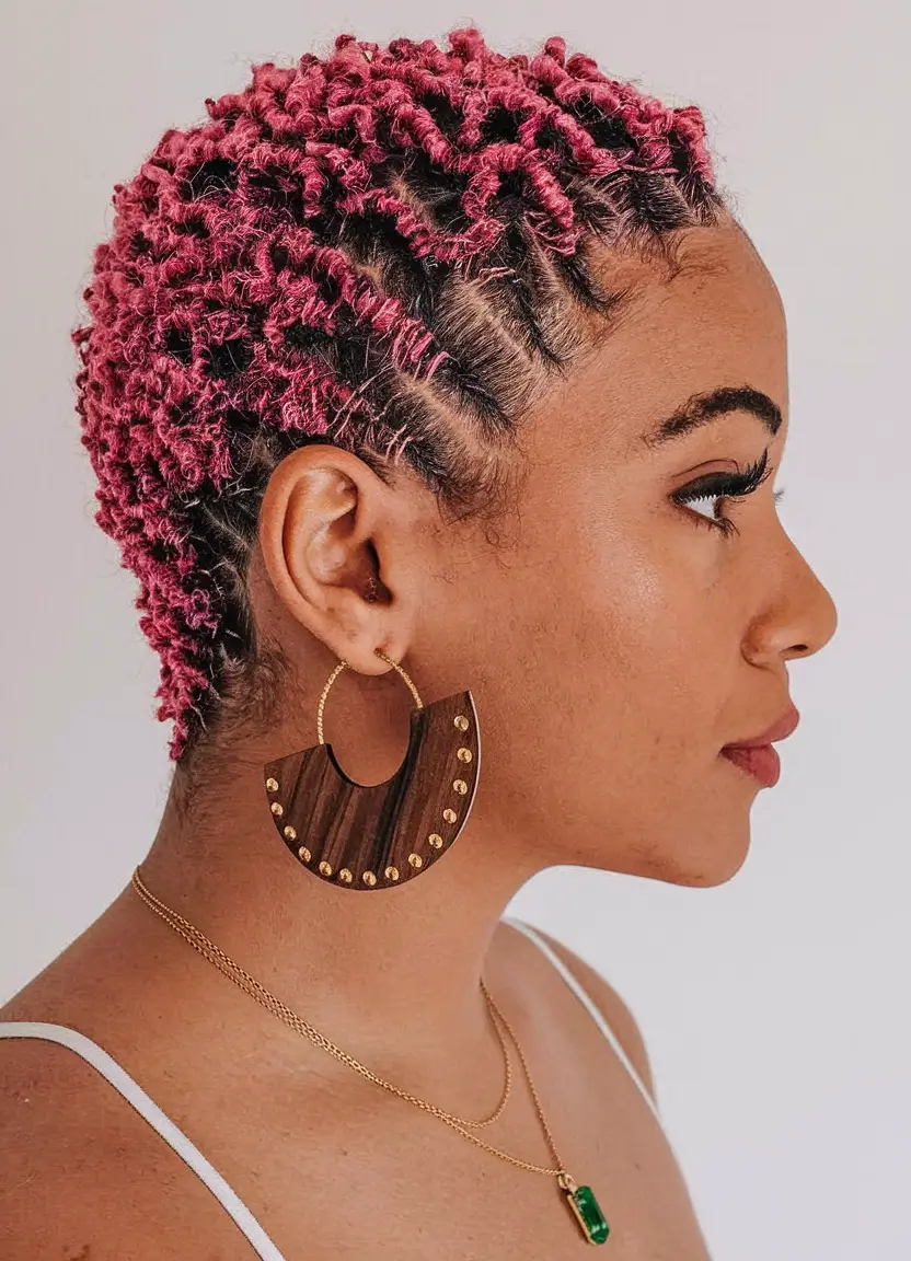 hair color for brown skin 2025 Berry-Toned Twist-Out on Tapered Crop