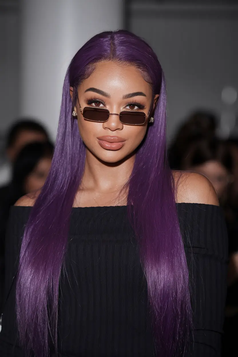 fall hair color for black women 2025 High Shine Straight with Power Violet