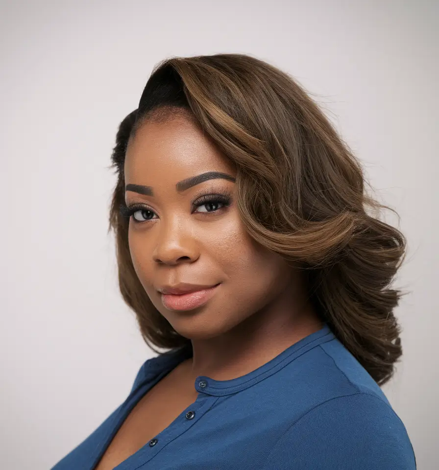 fall hair color black women silk press+Soft Chocolate Press with Caramel Layers