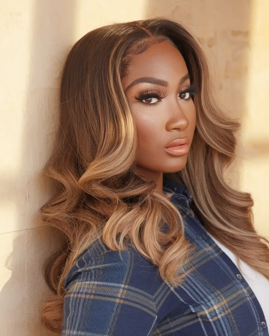 fall hair color for black women natural+Caramel Balayage for a Lived-In Glow
