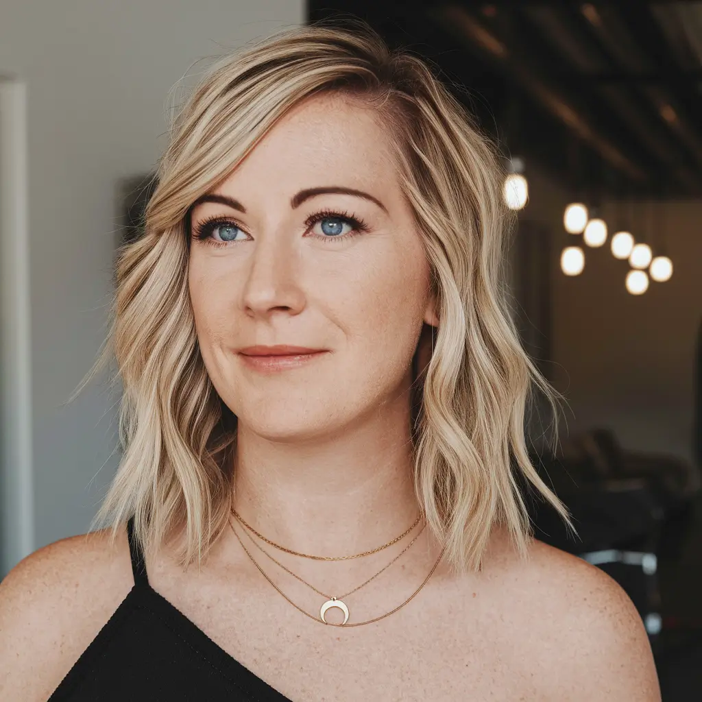 haircuts chubby face short Asymmetrical Wavy Bob with Side Bangs