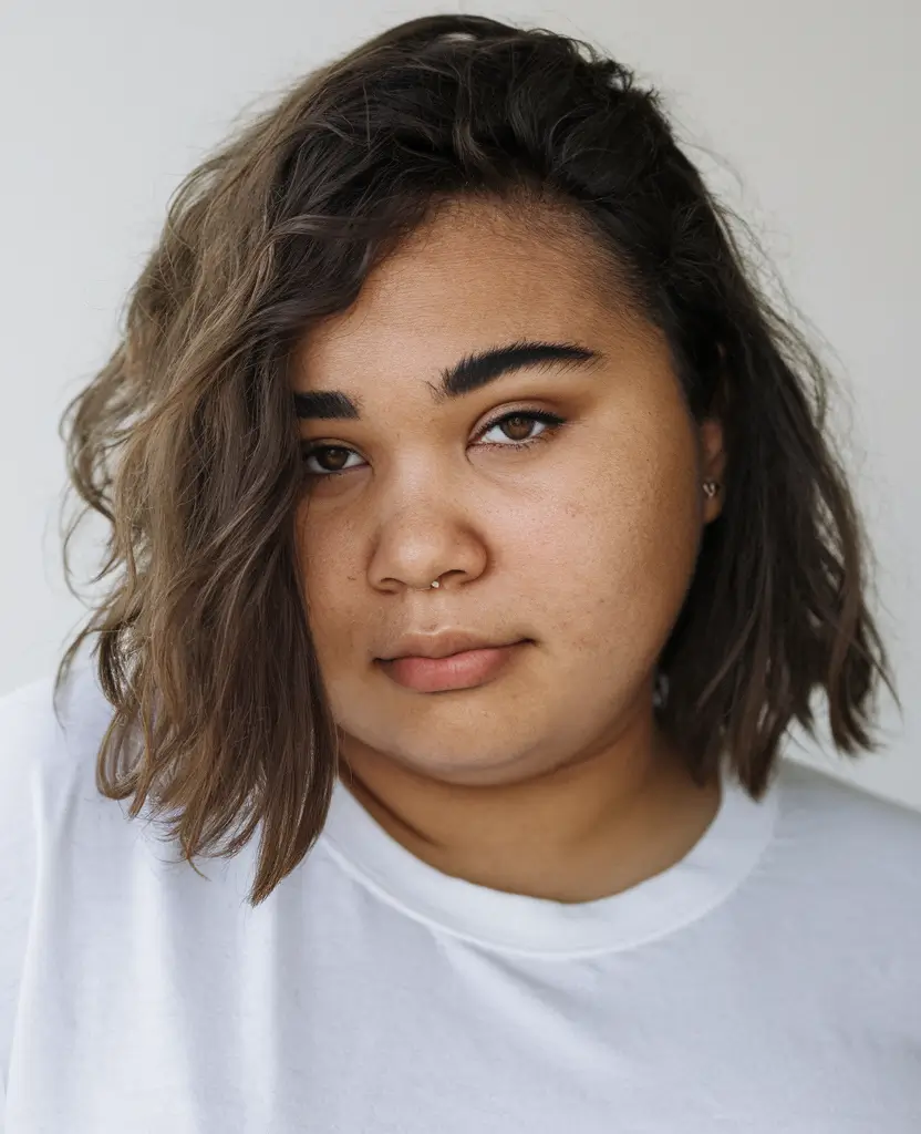 haircuts for round chubby face Natural Textured Bob with Deep Part