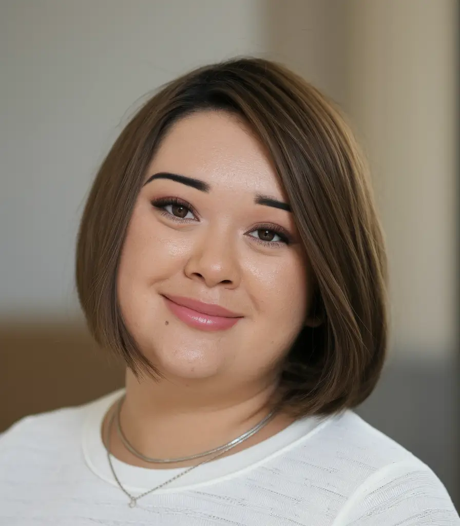fall haircuts 2025 chubby face Rounded Bob with Deep Side Part for Everyday Ease