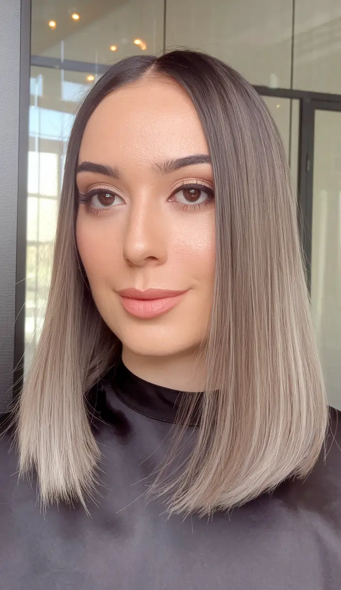 september haircut Polished Ash Blonde Lob With a Cool Finish
