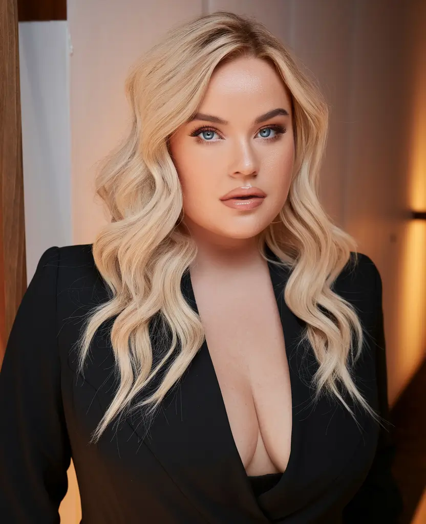 Fall haircut plus size women Butter Blonde Soft Waves with Face-Framing Layers