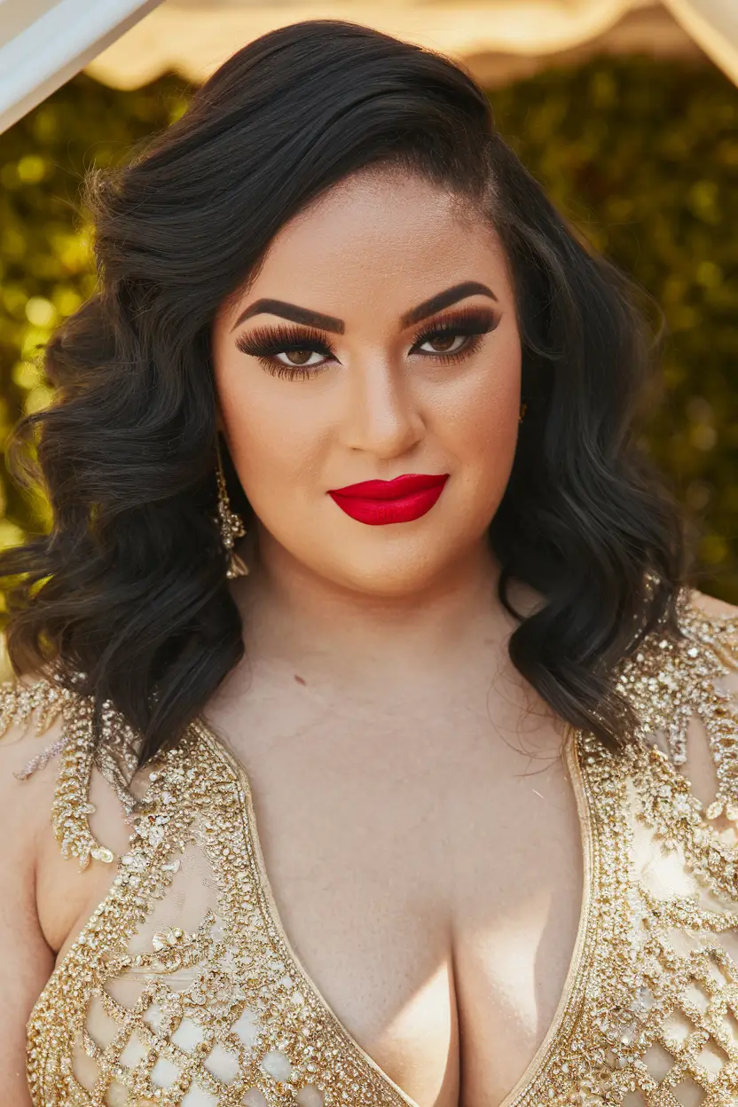Fall haircut plus size women Deep Side Part with Classic Glam Waves