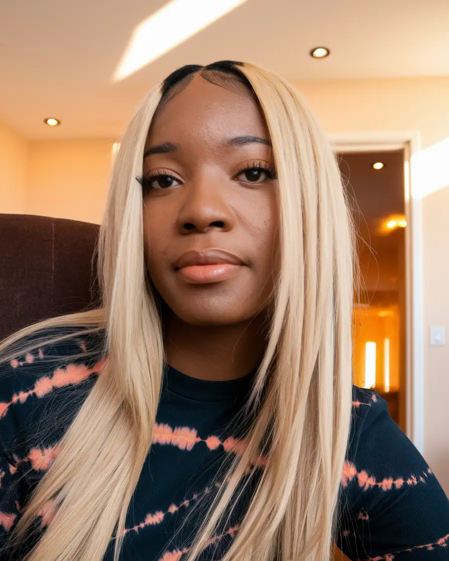 fall hairstyle black women Long Bone-Straight Blonde with Center Part