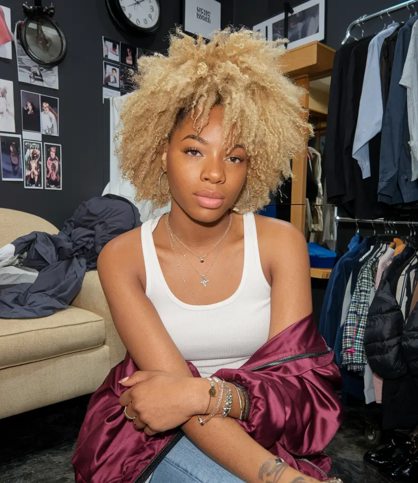 fall hairstyle black women Bleached Curls with Volume and Attitude