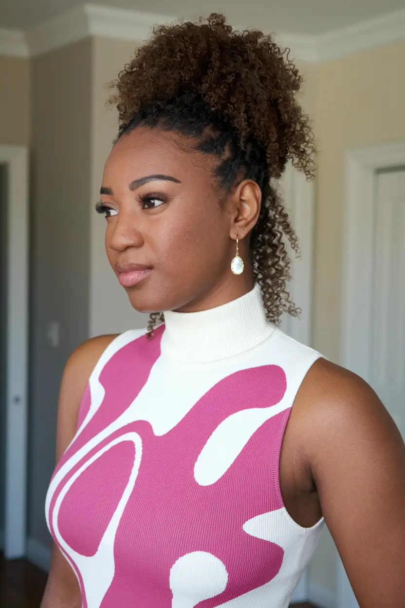 fall hairstyle black women Curly Puff with Tapered Sides