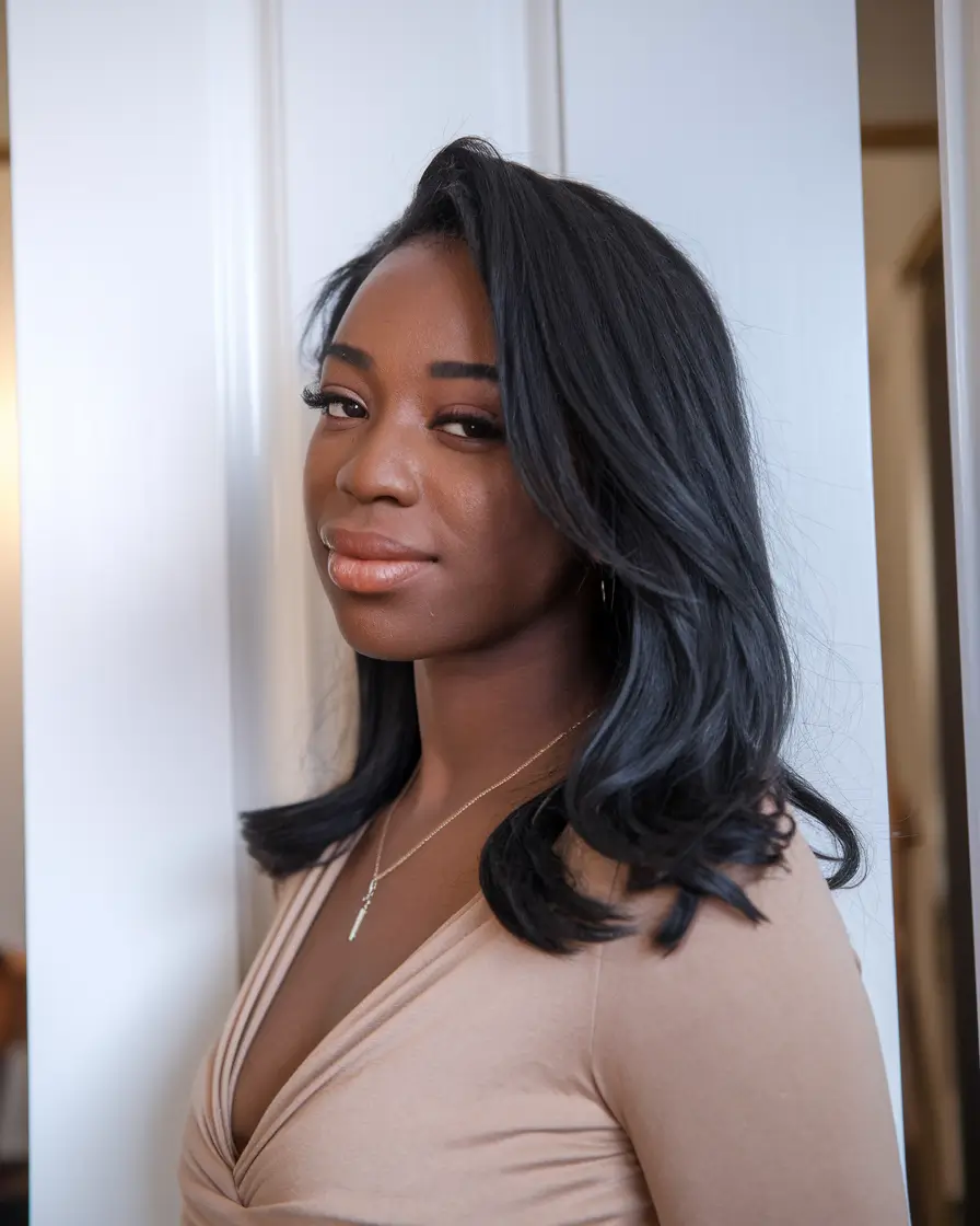 fall hairstyle black women Side-Swept Layers with Movement