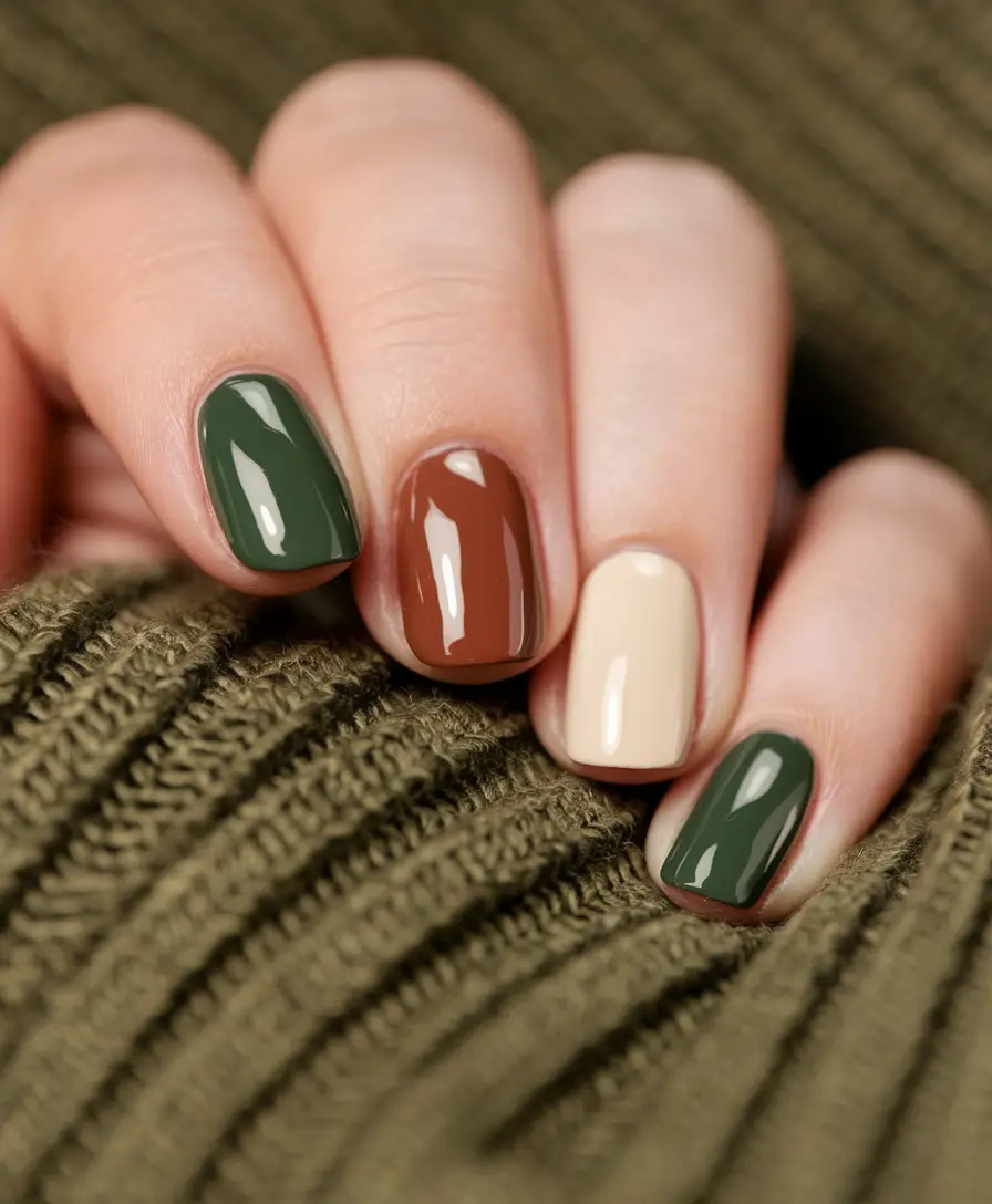 september nails designs short square Colorblock in Forest Tones