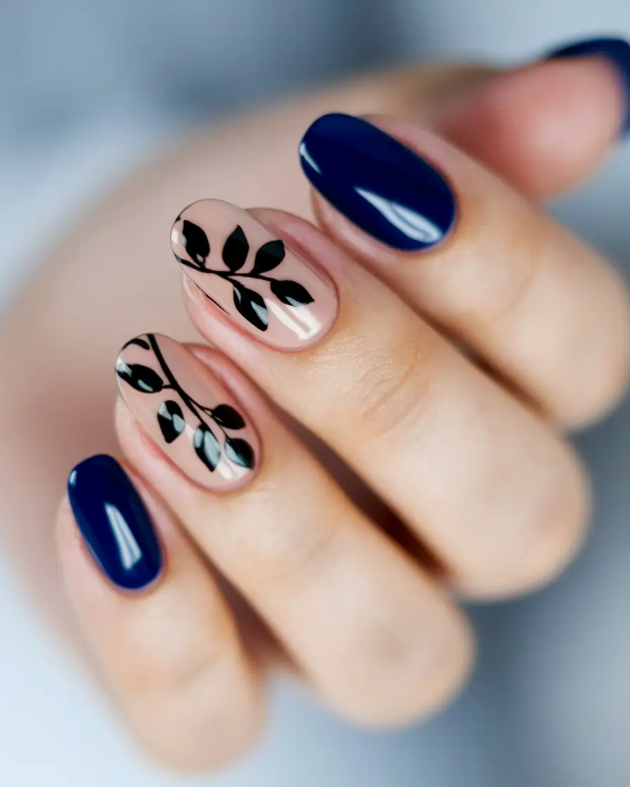 september nails designs almond+Modern Blue and Botanical Balance