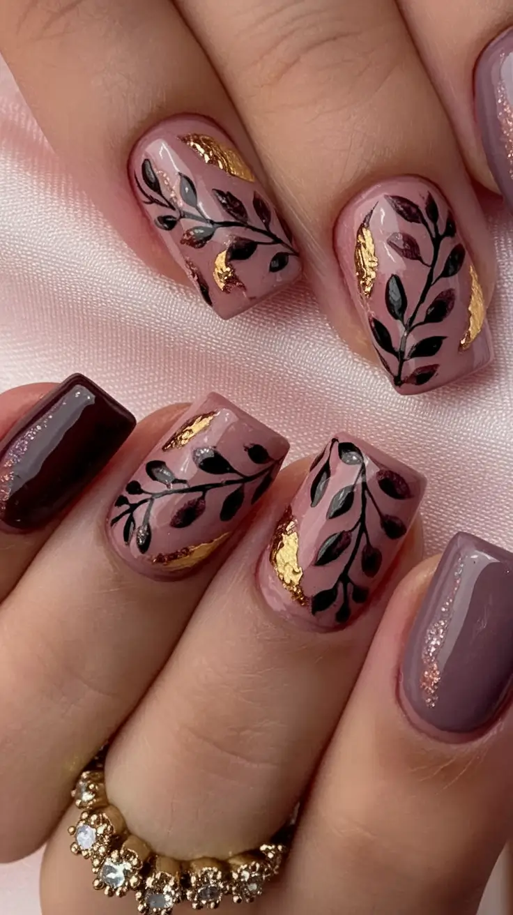 september nails designs square+Plum & Petals with a Metallic Twist