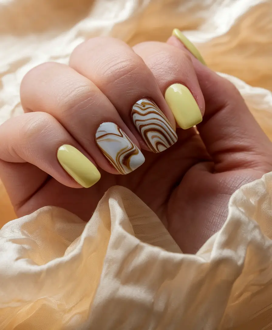 september nails designs short square Lemon Meets Caramel Swirl