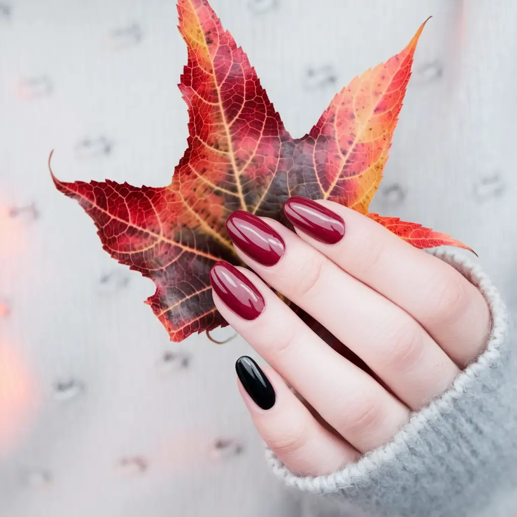 september nails designs red Classic Burgundy with a Black Twist