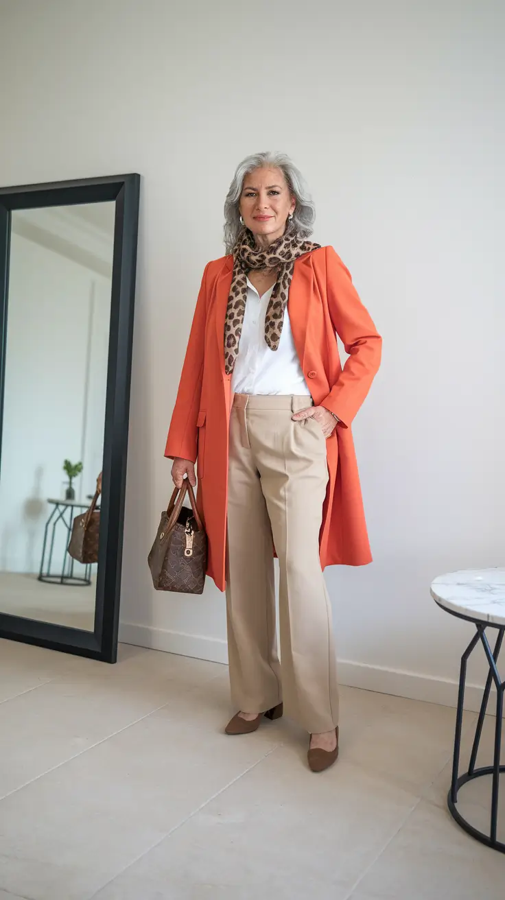 fall outfits for women over 50 classy Tangerine Power: A Bold Coat for Confident Days