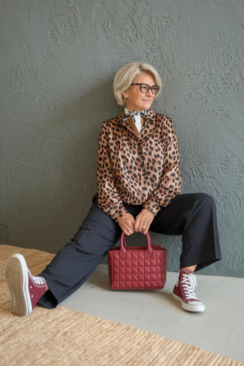 fall outfits for women over 50 casual Leopard and Converse: A Casual Look That Breaks the Rules