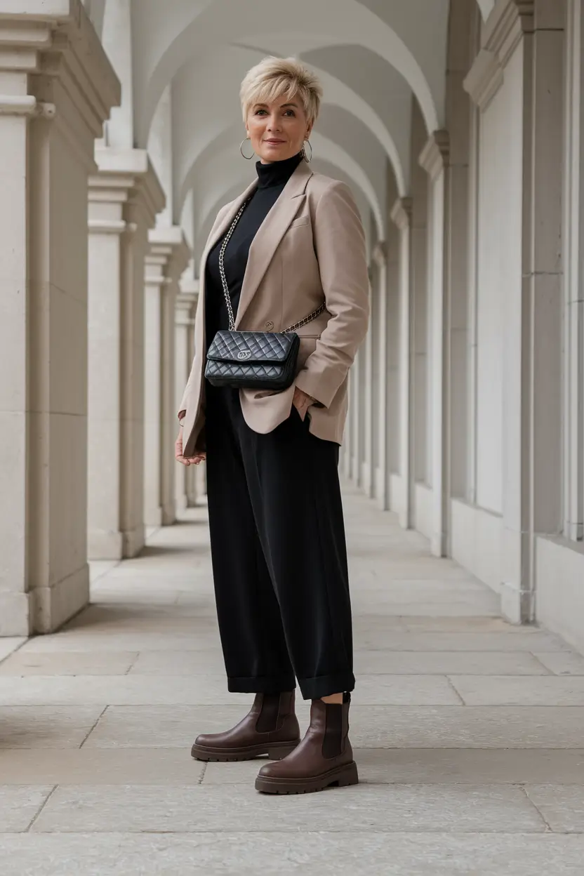 fall outfits for women over 50 casual City Layers: Minimalist Neutrals with a Bold Sole