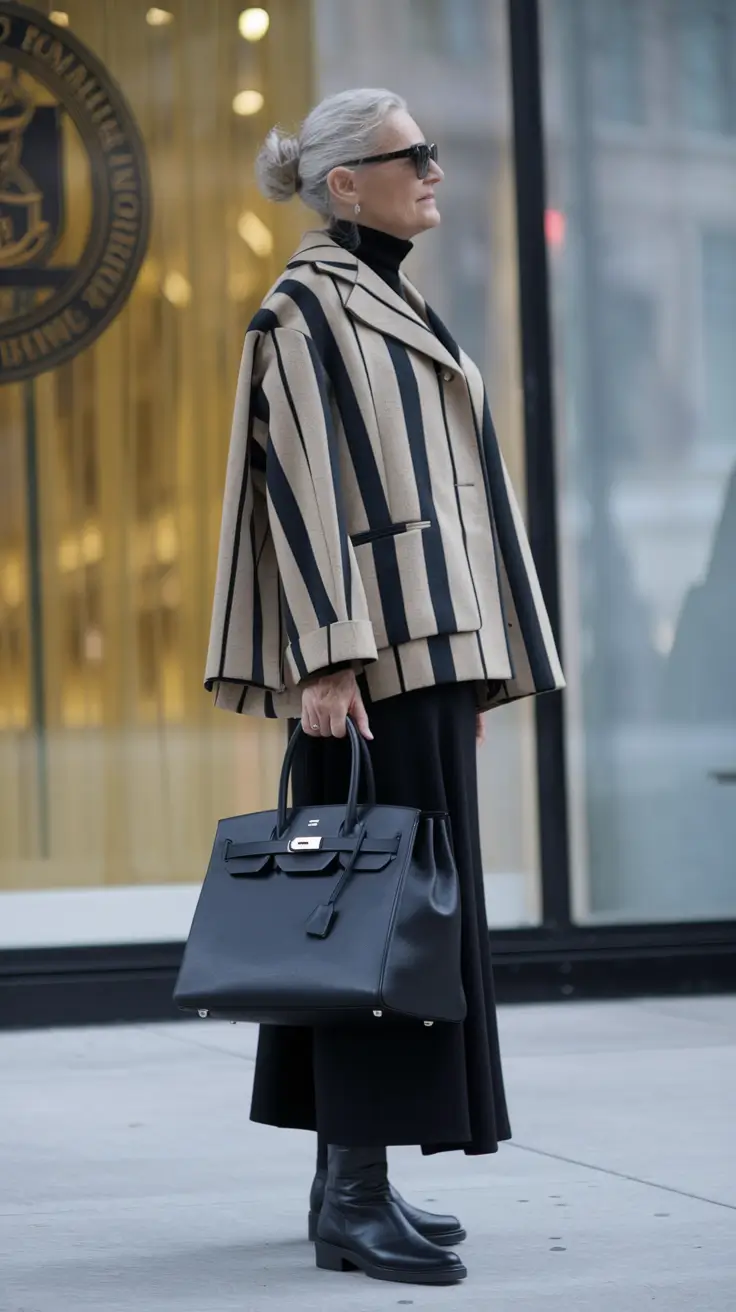 fall outfits for women over 50 classy Stripes and Structure: Drama for the Minimalist Soul