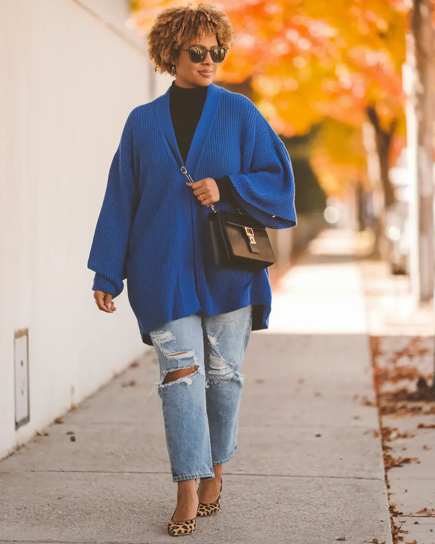 curvy fall outfits jeans Electric Blue and Leopard for the Win