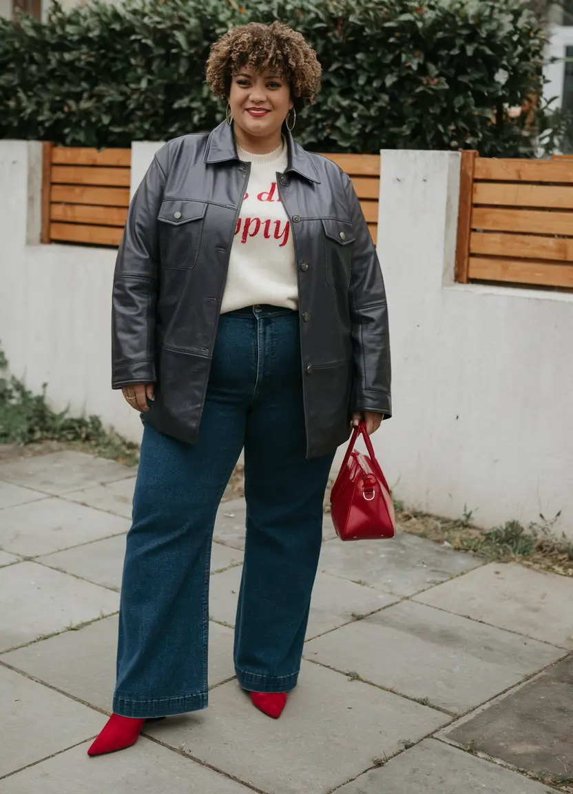 curvy fall outfits boots Red Details for a Street-Polished Look