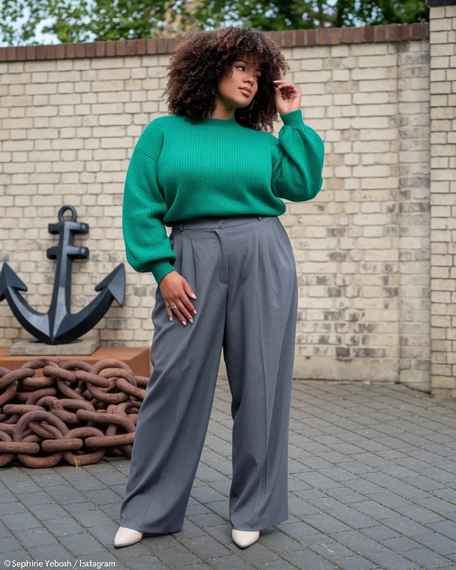 curvy fall outfits work Modern Green Meets Office-Ready Cool